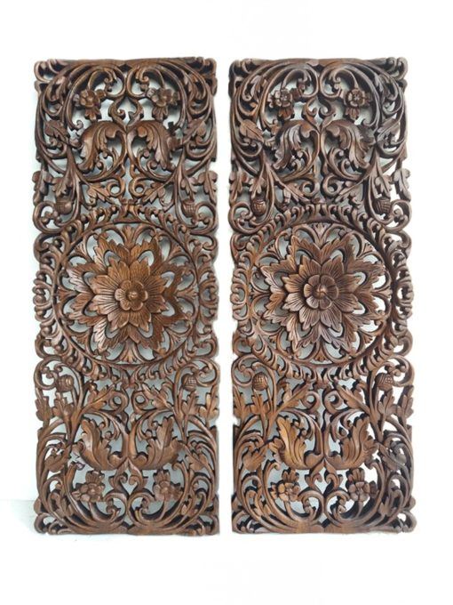 Blooming Flower Carved Panels In Pair Siam Sawadee