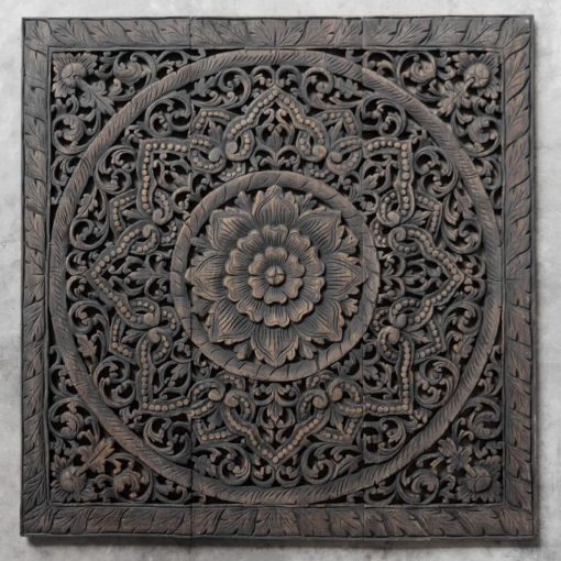 Antique Lotus Wood Carving Wall Art Hanging Siam Sawadee