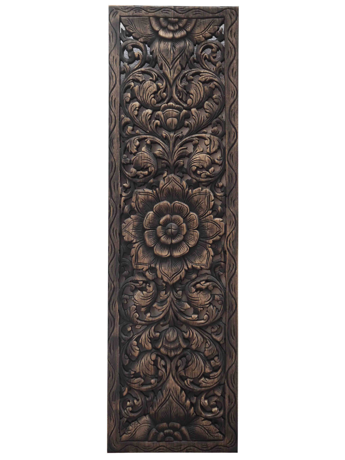 Thai Lotus Wood Carving Wall Art Panel Siam Sawadee