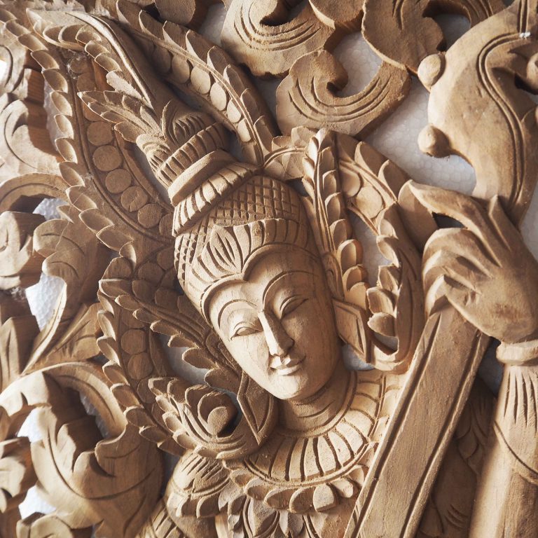 Wood Crafted Buddhist Angel Guardian Siam Sawadee