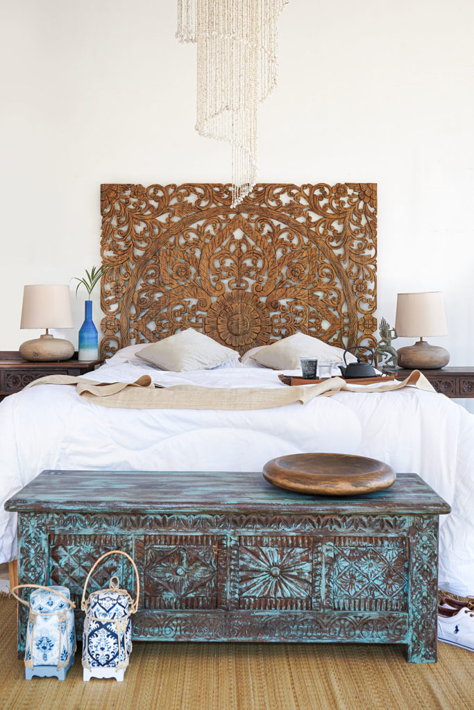 Kingsize Headboard Balinese Wooden Panel In Boho Design