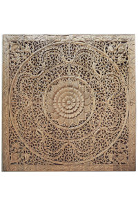 Lotus Carving Wall Art Bed Headboard - Siam Sawadee