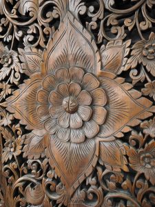 Balinese Flower Wood Carving Bed Headboard - Siam Sawadee