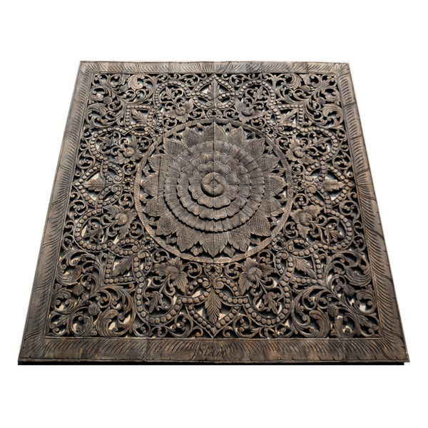 Buy Mandala Carved Wood Wall Art Panel, Grey Headboard Online