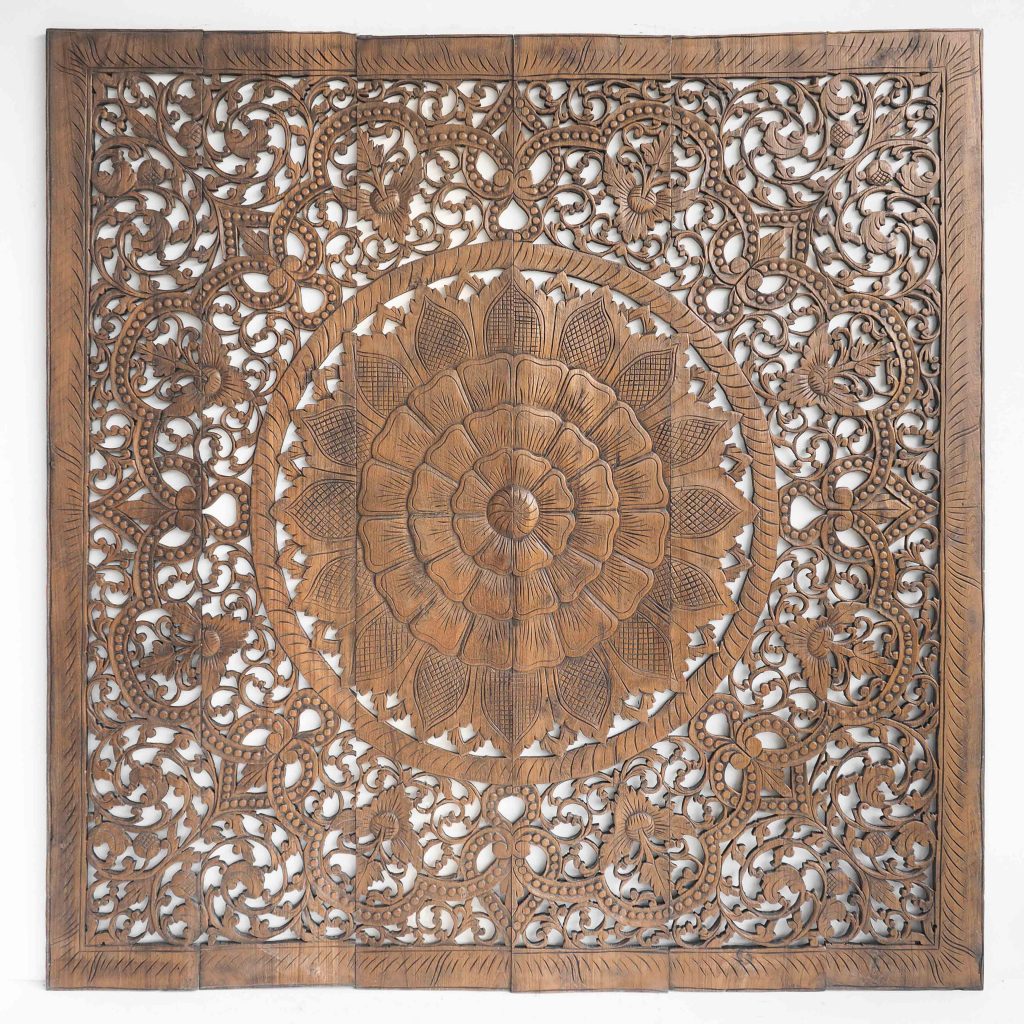 Buy Mandala Carved Wood Wall Art Panel, Grey Headboard Online