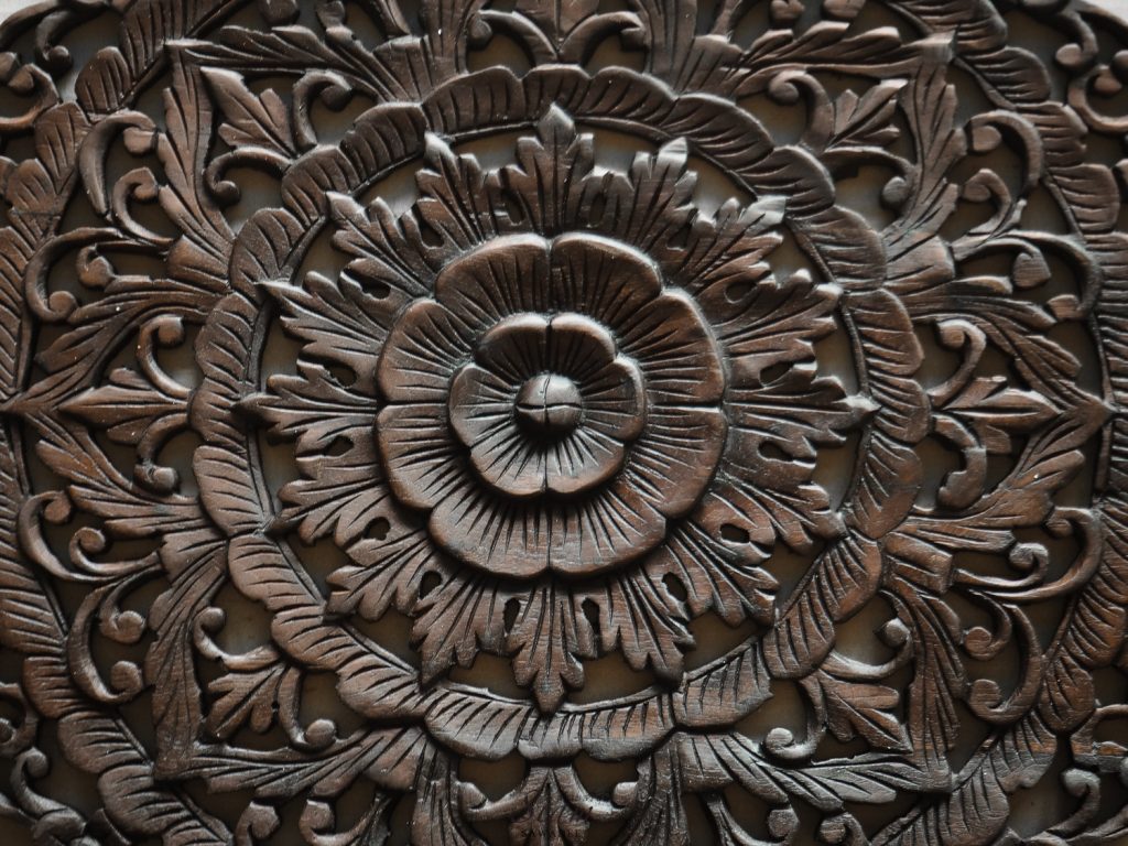 Thai Traditional Lotus Carved Wood Wall Panel Siam Sawadee