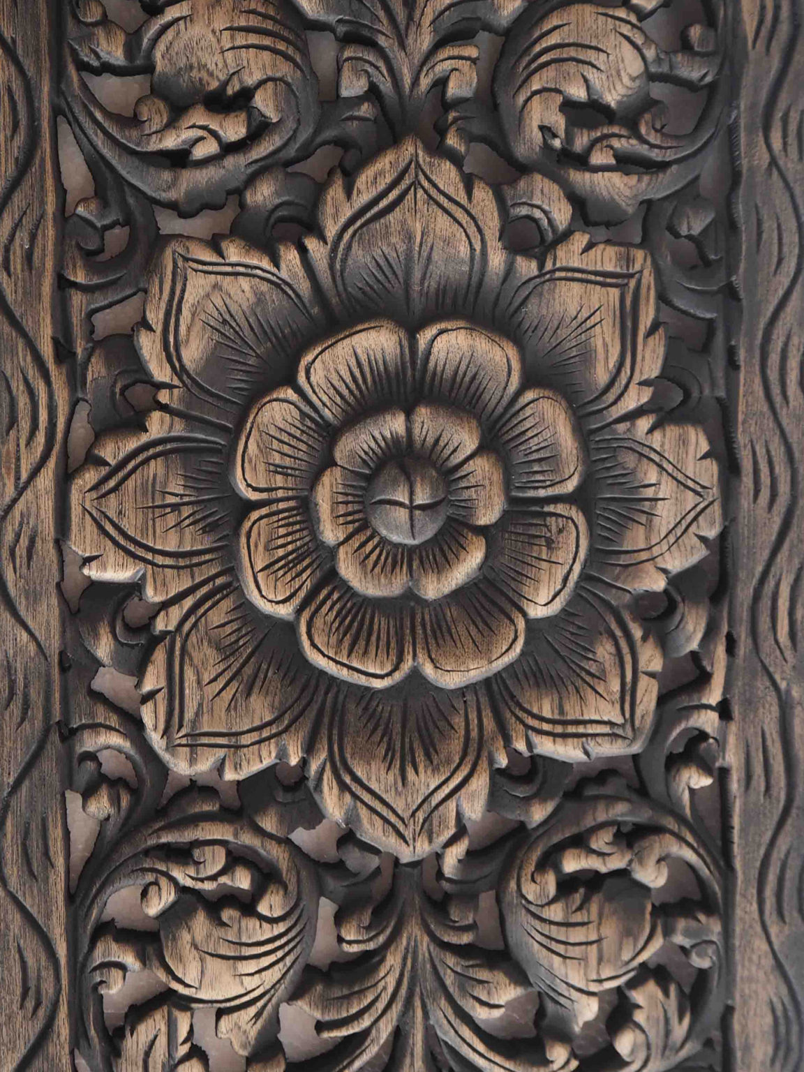 Thai Lotus Wood Carving Wall Art Panel Siam Sawadee   Handcrafted Home Wall Mounted Ideas In Wood Black Wash Siam Sawadee 1152x1536 