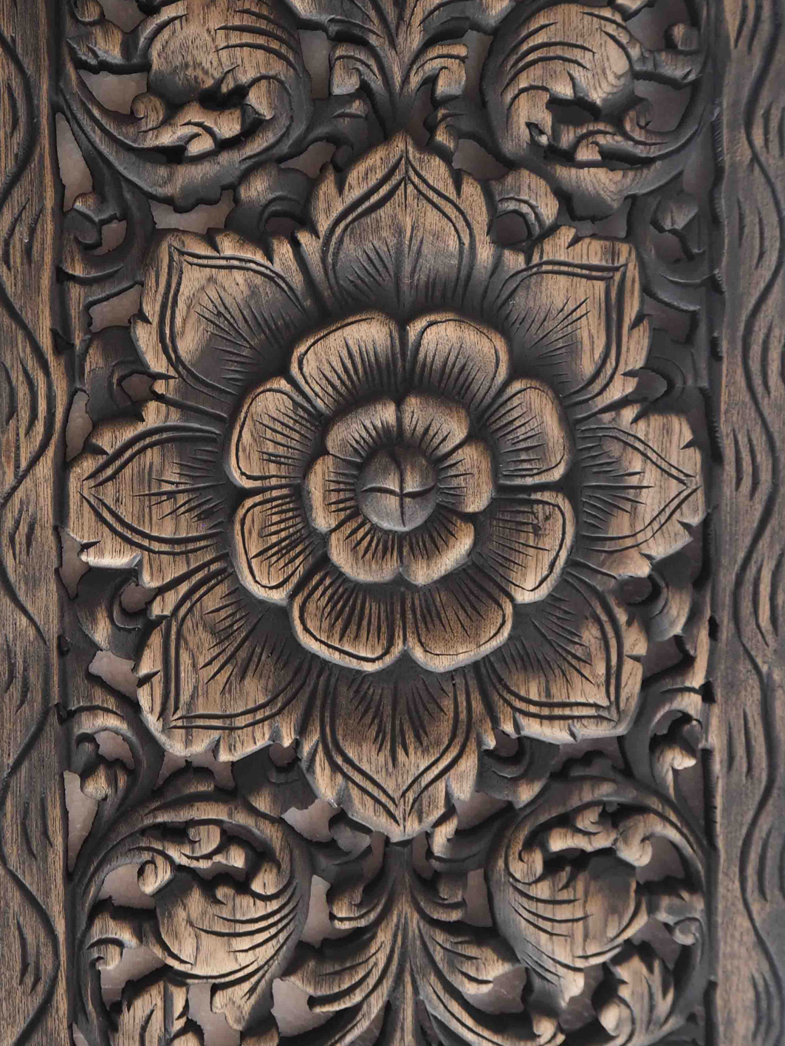 Thai Lotus Wood Carving Wall Art Panel Siam Sawadee