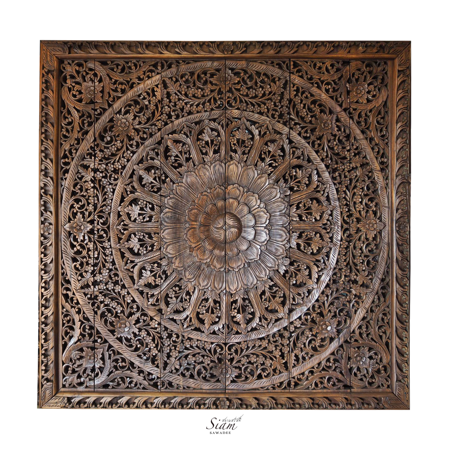 large-carved-wood-panel-teak-wood-wall-hanging-decorative-balinese-lotus-flower-oriental-home ...