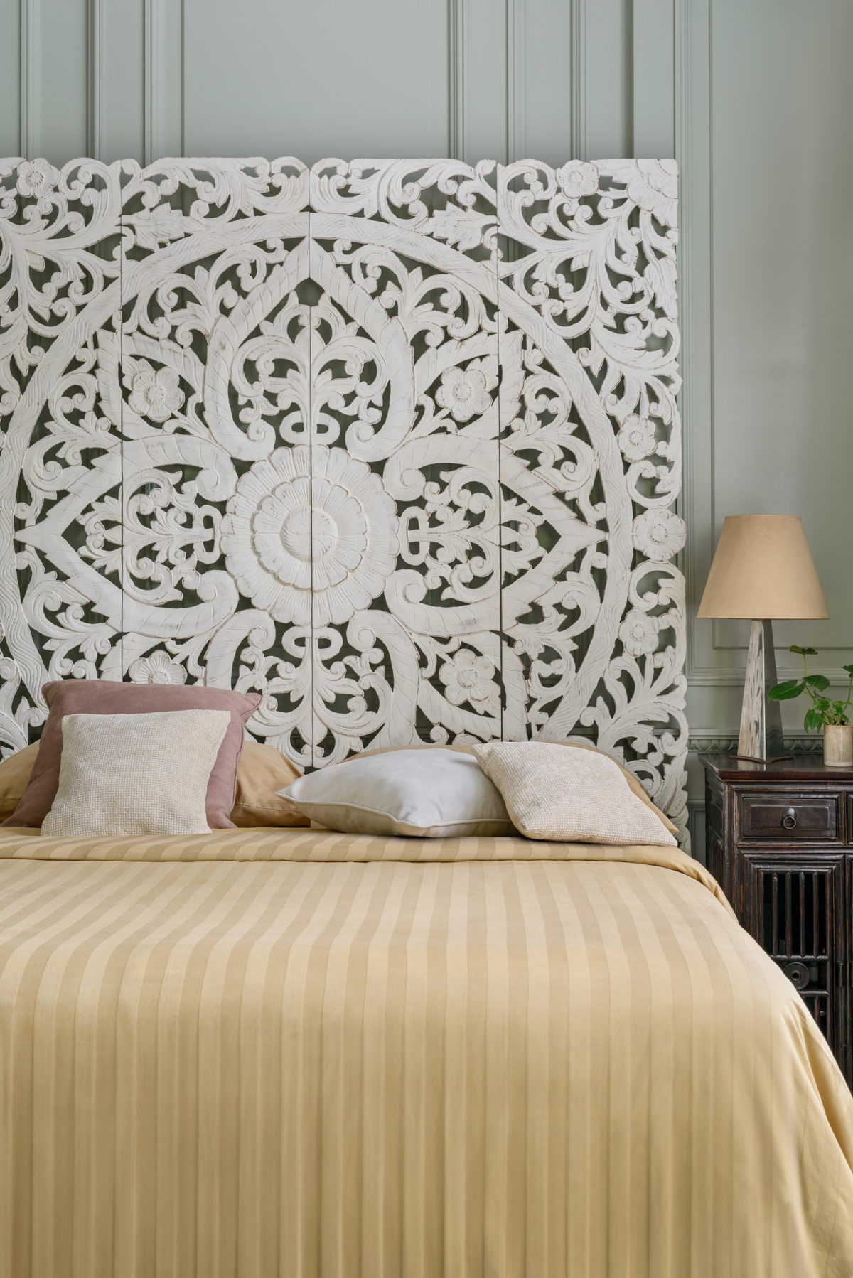 Kingsize Headboard Balinese Wooden Panel in Boho Design