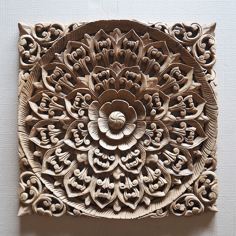 Teak Wood Carved Wall Plaques. Floral Wood Wall Panels. Wall