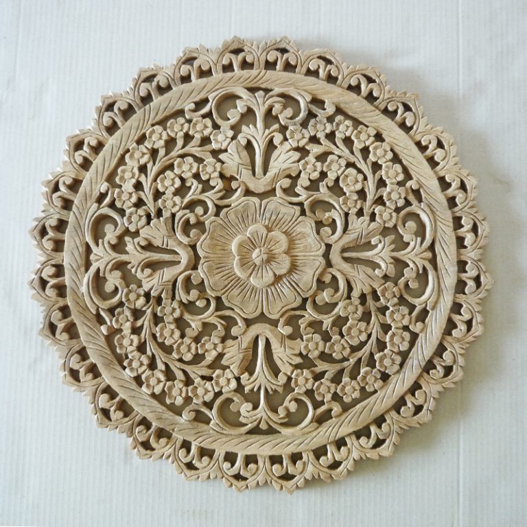 Traditional Floral Wood Carved Wall Hanging