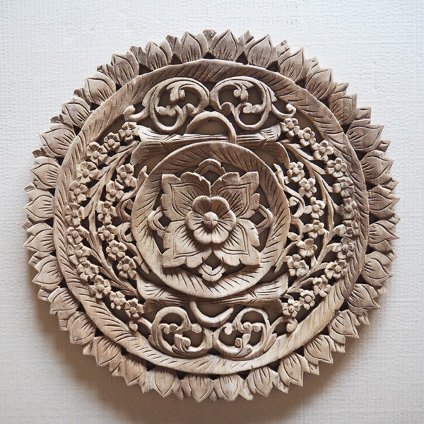 Lotus Teak Wood Carving Plaque - Siam Sawadee