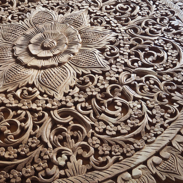 Circular Floral Wood Carved Wall Art Panel
