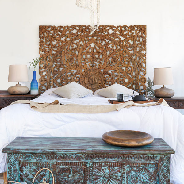 Oriental Floral Handmade Bed Headboard, Low Profile Headboard