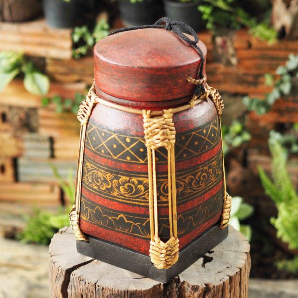 Large Northern Thai Lacquered Hand-woven Bamboo Rice Storage Container