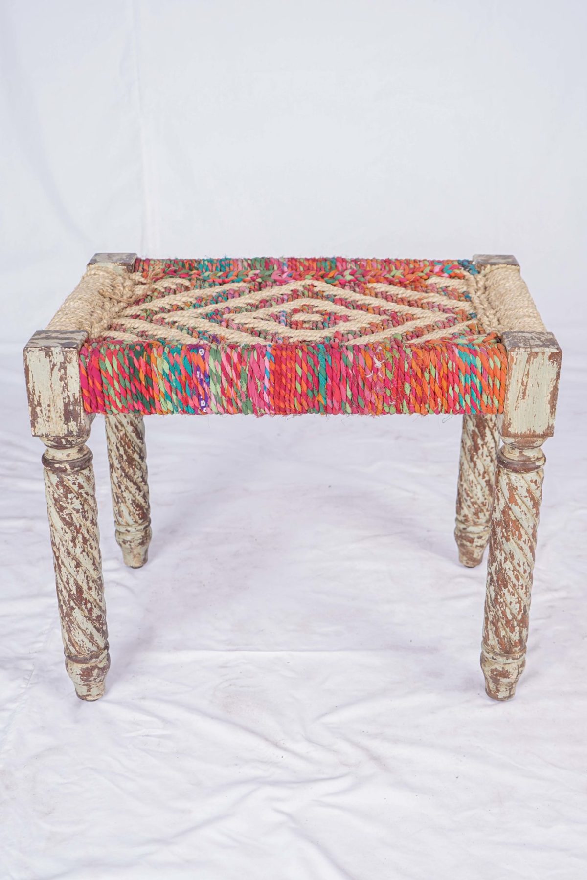 Hand Weaving Wood Carved Stool From India