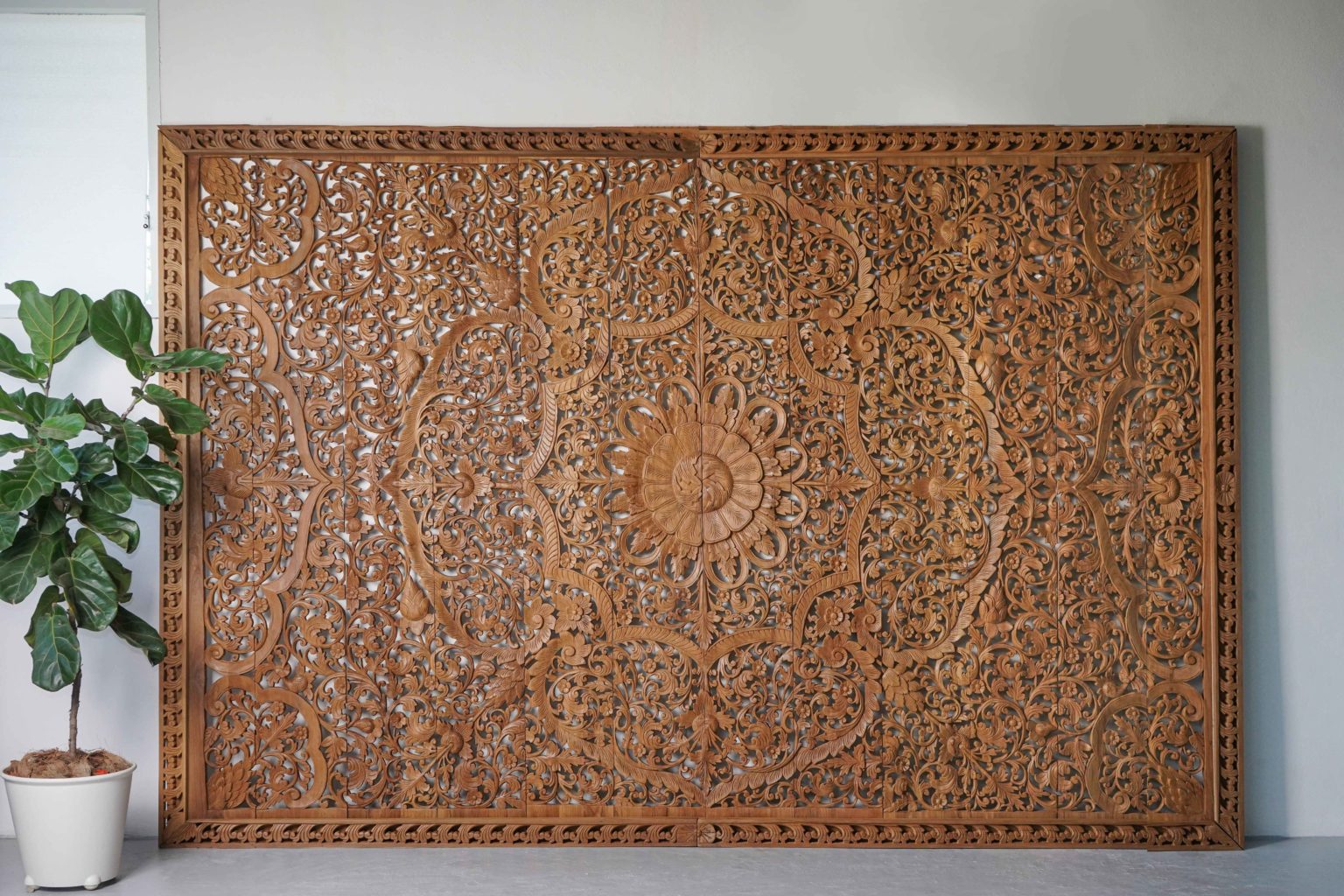 Ceiling Mounted Wall Art Panels Hand Carved in Reclaimed Teak Wood