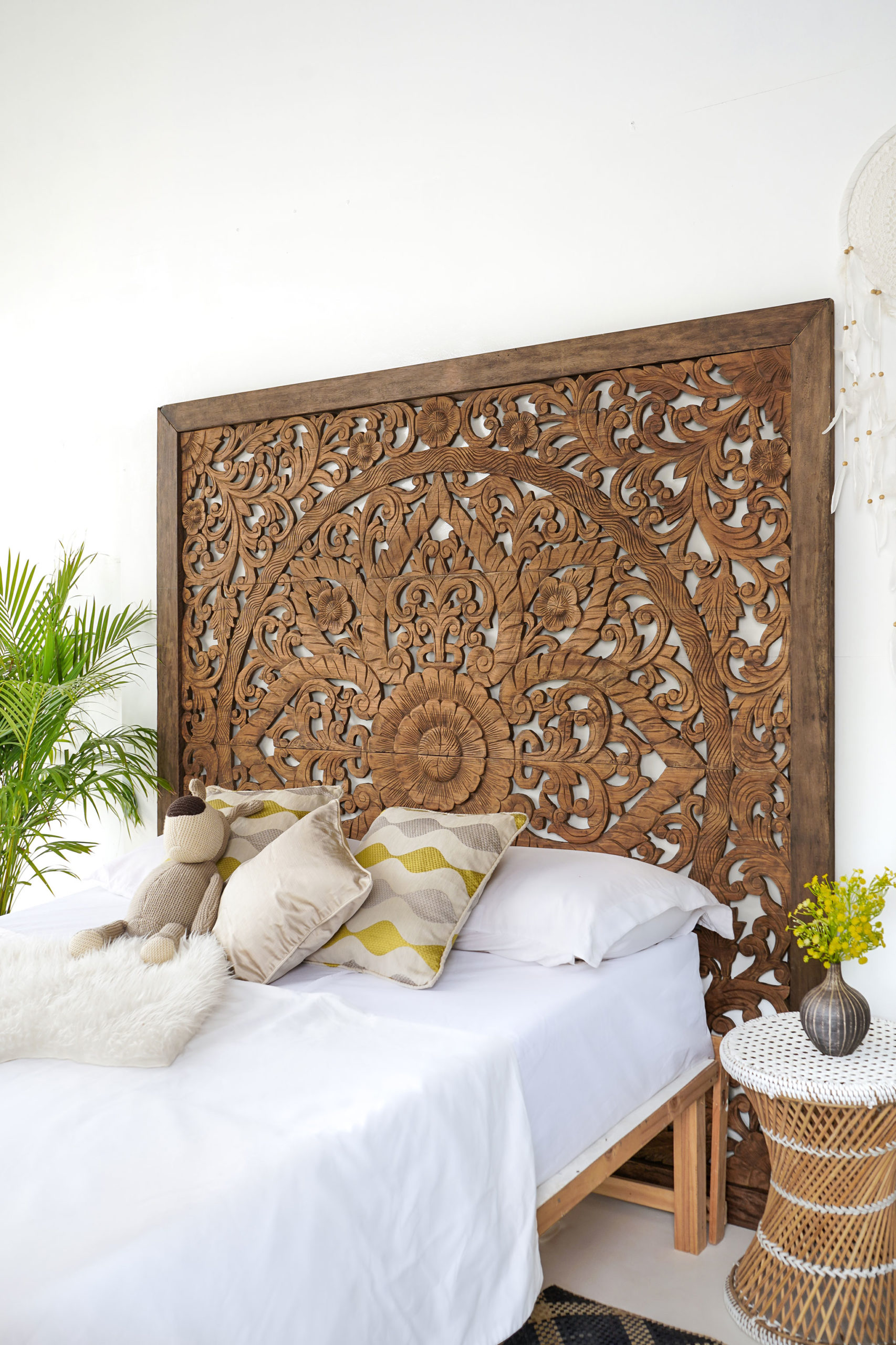 Bed Frame King Size Headboard Wood Cottage Decor Brown Siam Sawadee Scaled 