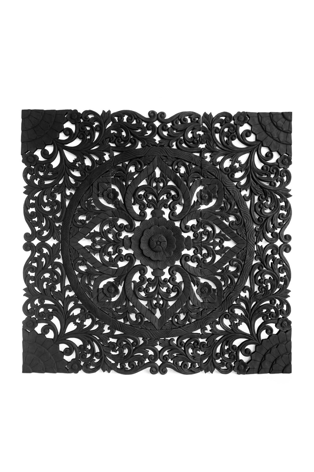 Black Headboard Queen Mandala Wood - Siam Sawadee