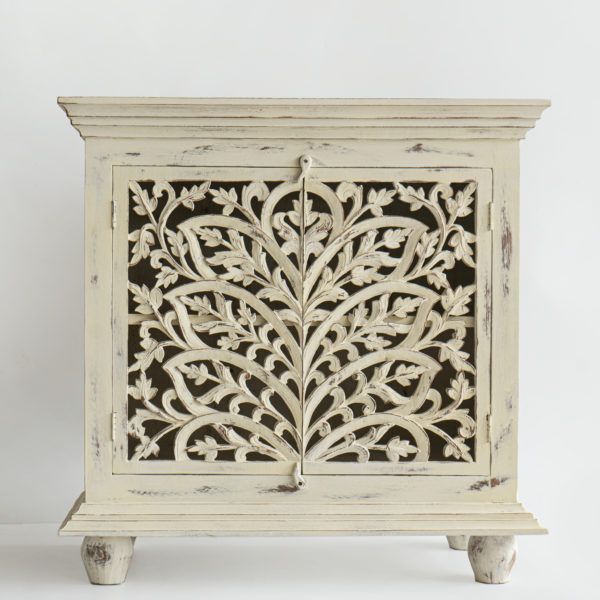Side table cabinet hand carved