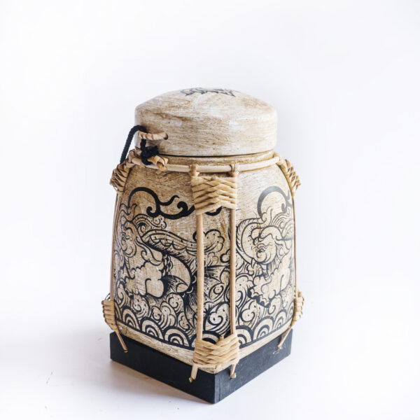 White bamboo basket with elephant