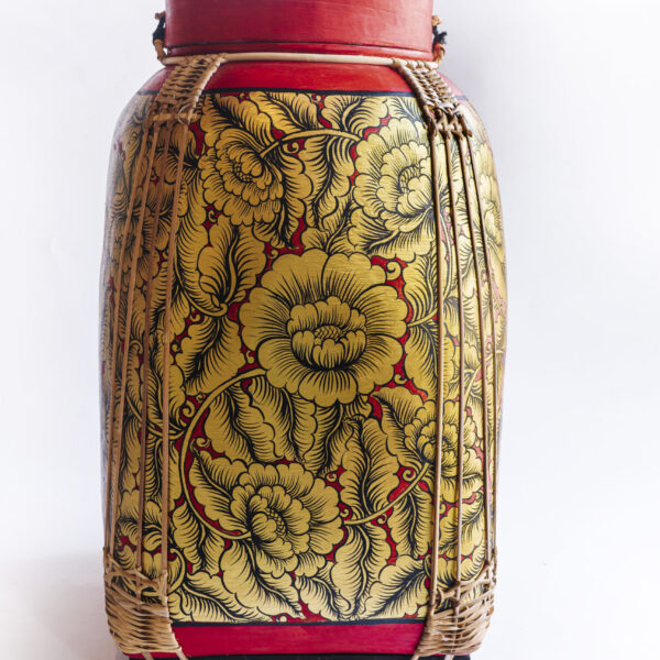 Red and gold Chinese bamboo basket