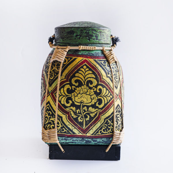 Hand weaved bamboo container