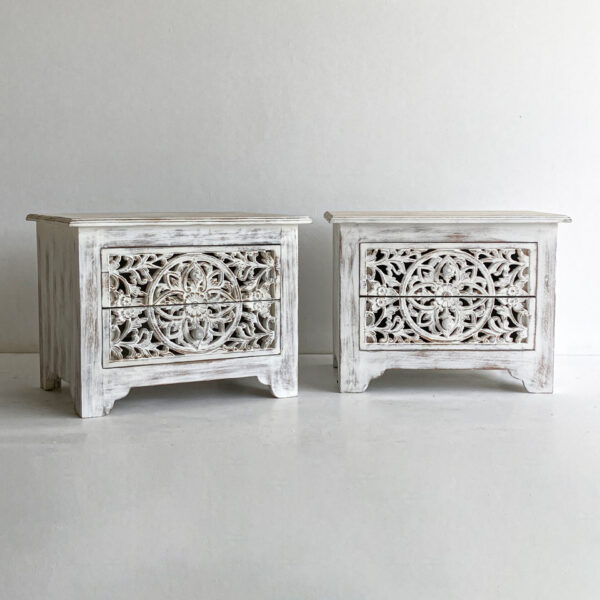 Pair of carved nightstands in wood