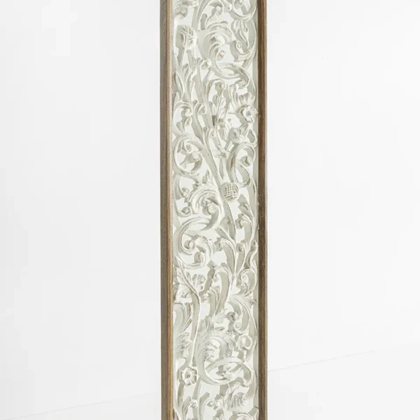 Whitewashed carved teak panel showing dimensional relief pattern